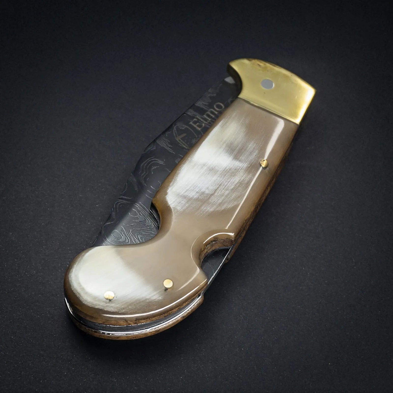 Sorocaba Damascus Pocket Knife with Cow Horn Handle